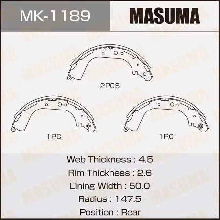 Колодки тормозные барабанные Masuma, MK-1189