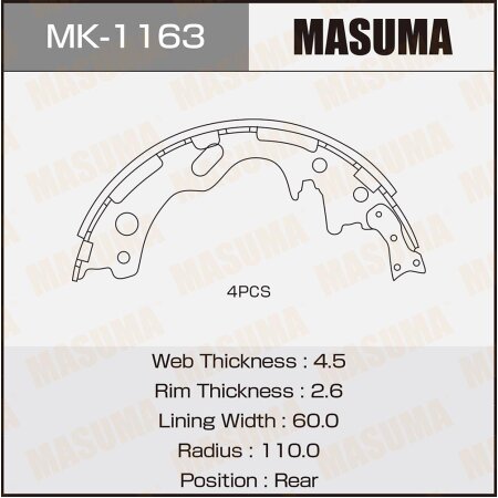 Колодки тормозные барабанные Masuma, MK-1163