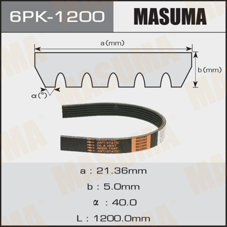 Ремень поликлиновый Masuma, 6 ручьев, 1200 мм, 6PK-1200