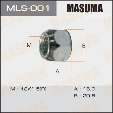 Гайка колесная Masuma M12x1.5(R) под ключ 21 открытая, MLS-001