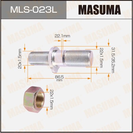 Шпилька колесная M22x1.5(R), M20x1.5(L) Masuma, MLS-023L