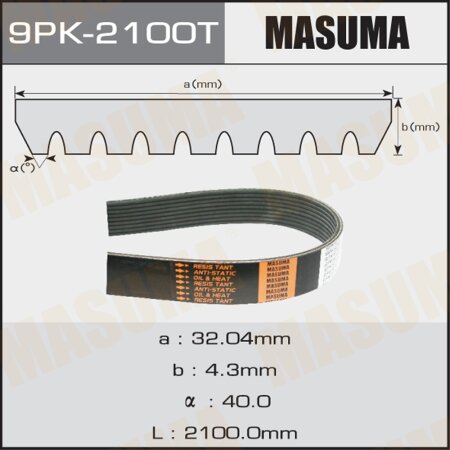 Ремень поликлиновый Masuma, 9 ручьев, 2100 мм, 9PK-2100T