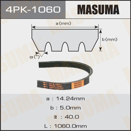 Ремень поликлиновый Masuma, 4 ручья, 1060 мм, 4PK-1060