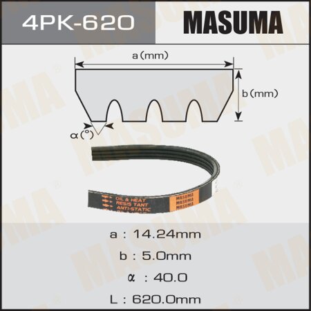 Ремень поликлиновый Masuma, 4 ручья, 620 мм, 4PK-620