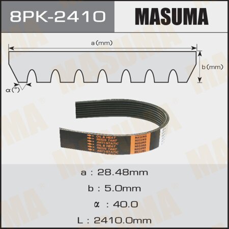 Ремень поликлиновый Masuma, 8 ручьев, 2410 мм, 8PK-2410