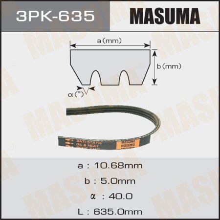 Ремень поликлиновый Masuma, 3 ручья, 635 мм, 3PK-635