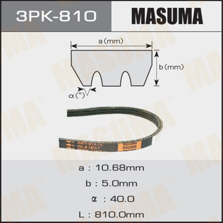Ремень поликлиновый Masuma, 3 ручья, 810 мм, 3PK-810
