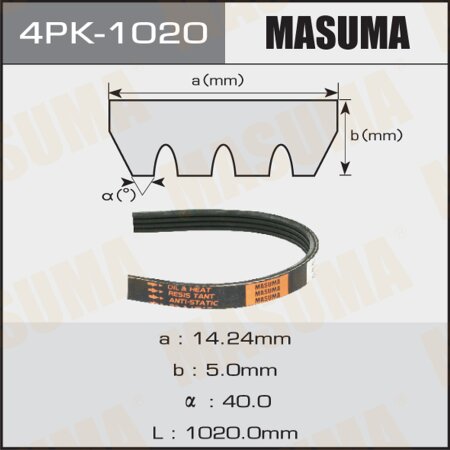Ремень поликлиновый Masuma, 4 ручья, 1020 мм, 4PK-1020