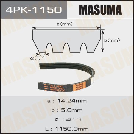 Ремень поликлиновый Masuma, 4 ручья, 1150 мм, 4PK-1150