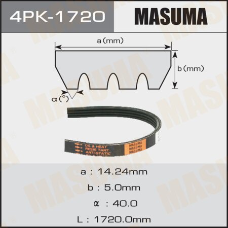 Ремень поликлиновый Masuma, 4 ручья, 1720 мм, 4PK-1720