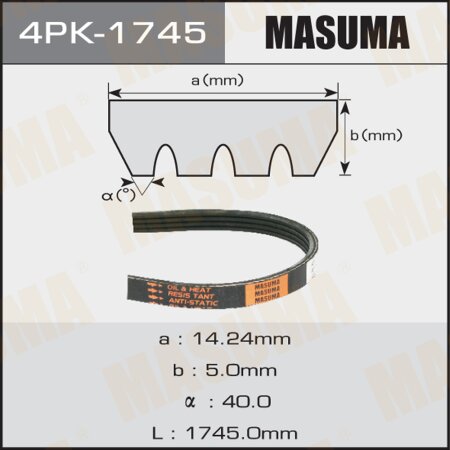 Ремень поликлиновый Masuma, 4 ручья, 1745 мм, 4PK-1745