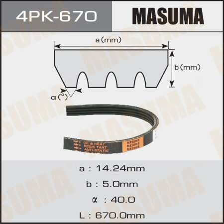 Ремень поликлиновый Masuma, 4 ручья, 670 мм, 4PK-670