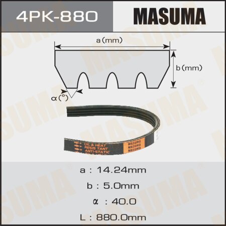 Ремень поликлиновый Masuma, 4 ручья, 880 мм, 4PK-880