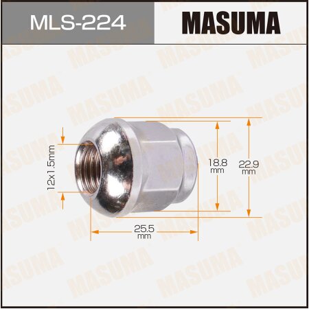 Гайка колесная Masuma M12x1.5(R) под ключ 19, MLS-224