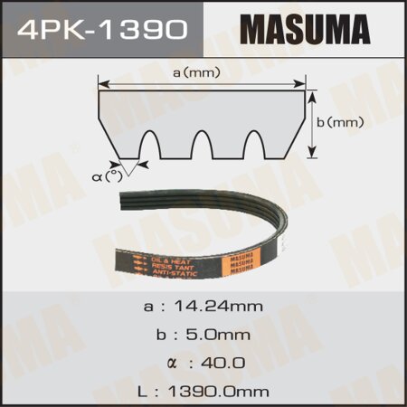 Ремень поликлиновый Masuma, 4 ручья, 1390 мм, 4PK-1390