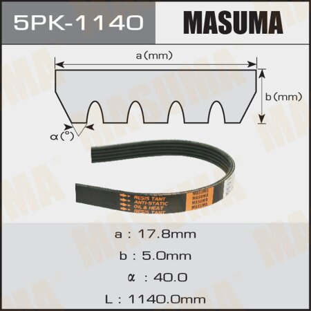 Ремень поликлиновый Masuma, 5 ручьев, 1140 мм, 5PK-1140