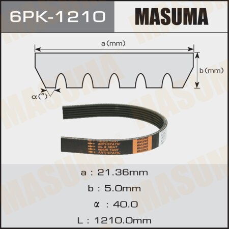 Ремень поликлиновый Masuma, 6 ручьев, 1210 мм, 6PK-1210