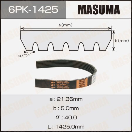 Ремень поликлиновый Masuma, 6 ручьев, 1425 мм, 6PK-1425