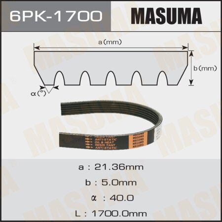 Ремень поликлиновый Masuma, 6 ручьев, 1700 мм, 6PK-1700