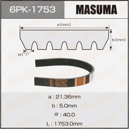 Ремень поликлиновый Masuma, 6 ручьев, 1753 мм, 6PK-1753