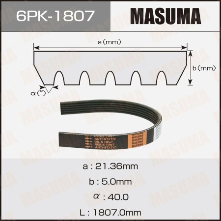Ремень поликлиновый Masuma, 6 ручьев, 1807 мм, 6PK-1807