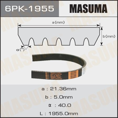 Ремень поликлиновый Masuma, 6 ручьев, 1955 мм, 6PK-1955