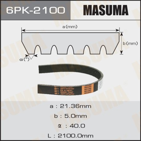 Ремень поликлиновый Masuma, 6 ручьев, 2100 мм, 6PK-2100