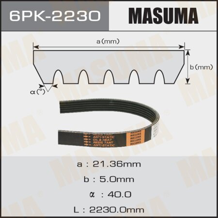 Ремень поликлиновый Masuma, 6 ручьев, 2230 мм, 6PK-2230
