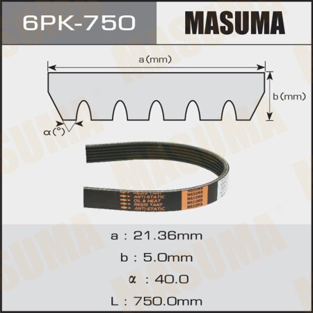 Ремень поликлиновый Masuma, 6 ручьев, 750 мм, 6PK-750