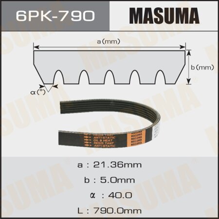 Ремень поликлиновый Masuma, 6 ручьев, 790 мм, 6PK-790