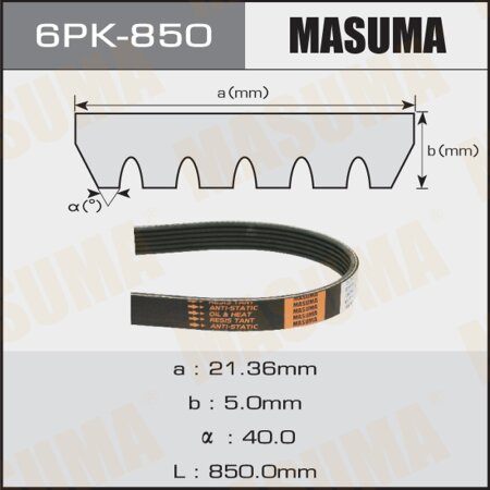 Ремень привода навесного оборудования Masuma, 6PK-850