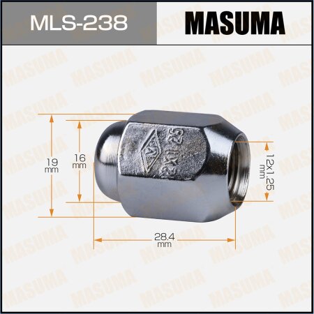 Гайка колесная Masuma M12x1.25(R) под ключ 19 закрытая, MLS-238