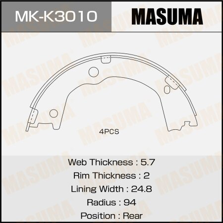 Колодки тормозные барабанные Masuma, MK-K3010