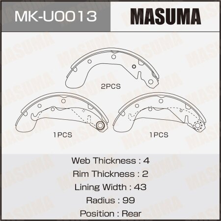 Колодки тормозные барабанные Masuma, MK-U0013