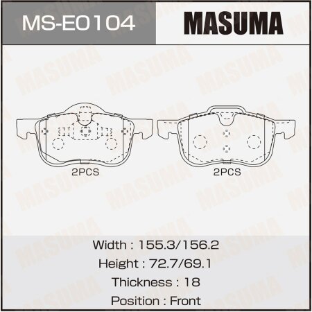 Колодки тормозные дисковые Masuma, MS-E0104