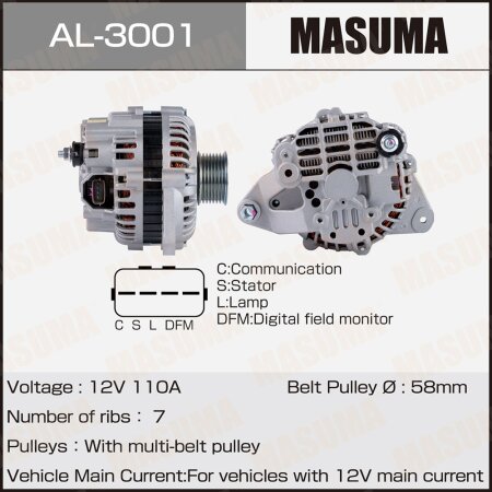 Генератор MASUMA, 12V/110A, AL-3001