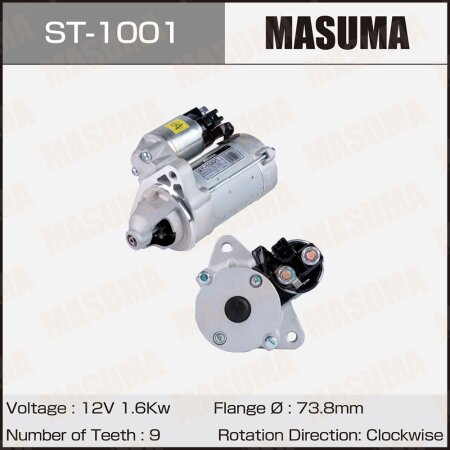 Стартер MASUMA, 12V/1.6KW, ST-1001