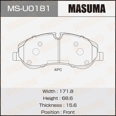 Колодки тормозные дисковые Masuma, MS-U0181