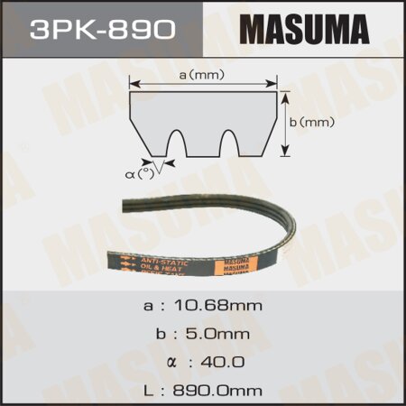 Ремень поликлиновый Masuma, 3 ручья, 890 мм, 3PK-890