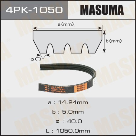 Ремень поликлиновый Masuma, 4 ручья, 1050 мм, 4PK-1050