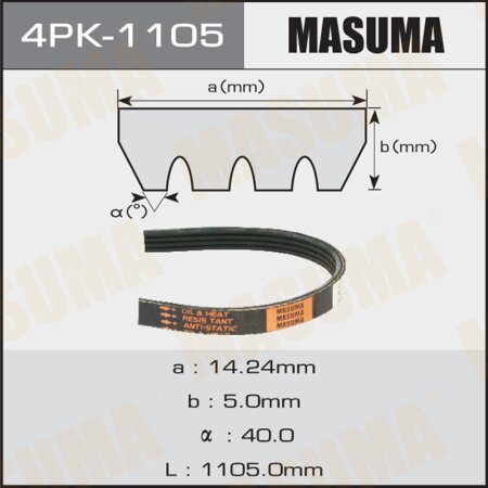 Ремень поликлиновый Masuma, 4 ручья, 1105 мм, 4PK-1105
