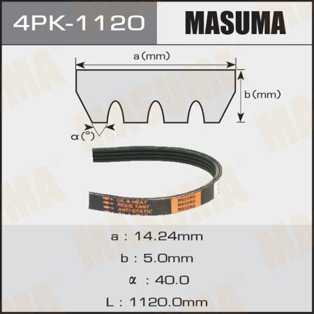 Ремень поликлиновый Masuma, 4 ручья, 1120 мм, 4PK-1120
