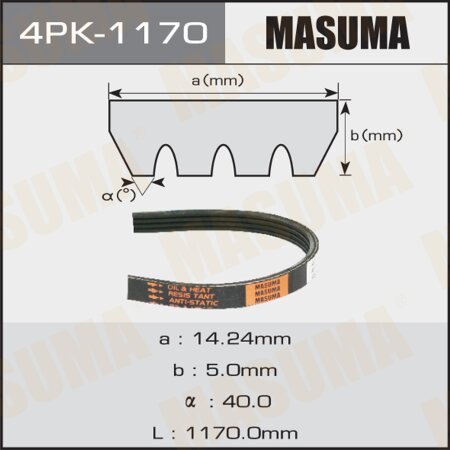 Ремень поликлиновый Masuma, 4 ручья, 1170 мм, 4PK-1170