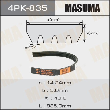 Ремень поликлиновый Masuma, 4 ручья, 835 мм, 4PK-835