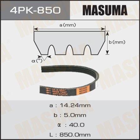 Ремень поликлиновый Masuma, 4 ручья, 850 мм, 4PK-850