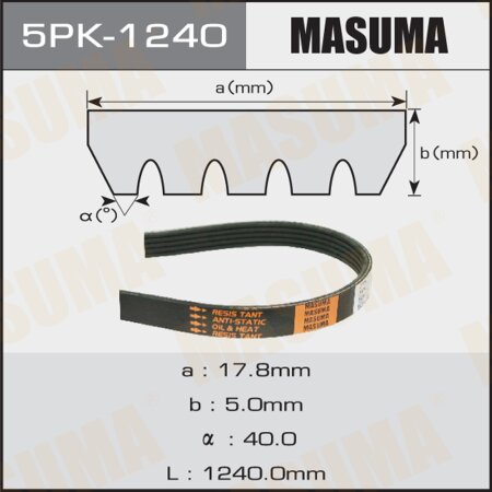Ремень поликлиновый Masuma, 5 ручьев, 1240 мм, 5PK-1240