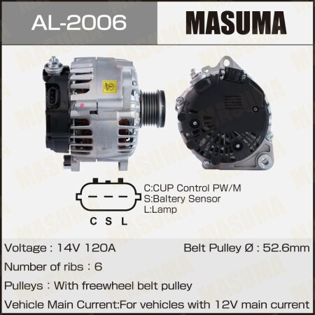 Генератор MASUMA, 14V/120A, AL-2006