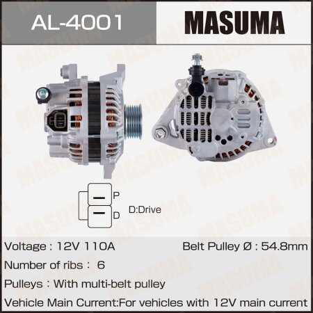 Генератор MASUMA, 12V/110A, AL-4001