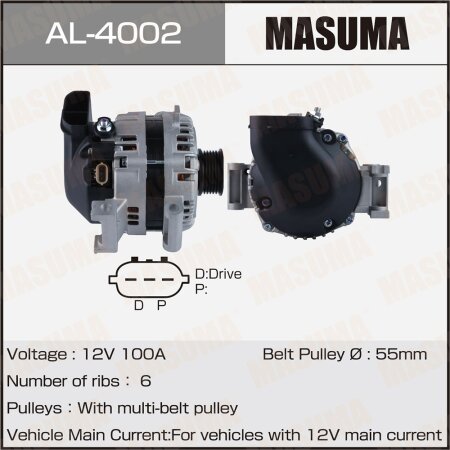 Генератор MASUMA, 12V/100A, AL-4002