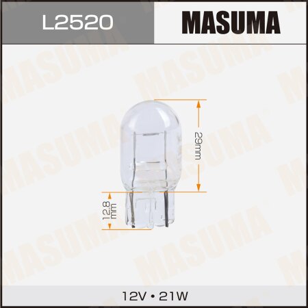 Лампа Masuma W21W (W3x16d, T20) 12V 21W одноконтактная, L2520